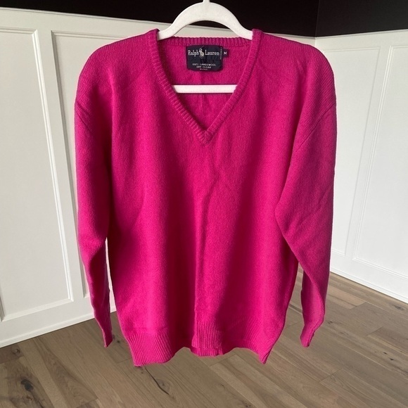 Ralph Lauren Womens Pink Lambswool V Neck Long Sleeve Sweater Size Medium - Picture 3 of 8